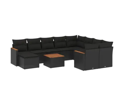 11-Daļīgs Dārza Dīvāna Komplekts, Matrači, Melna Pe Rotangpalma Vidaxl