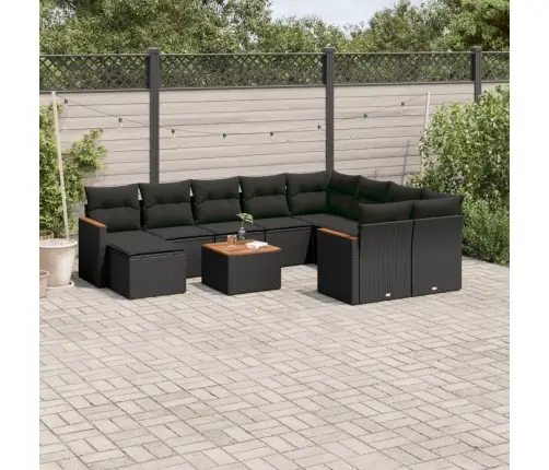 11-Daļīgs Dārza Dīvāna Komplekts, Matrači, Melna Pe Rotangpalma Vidaxl