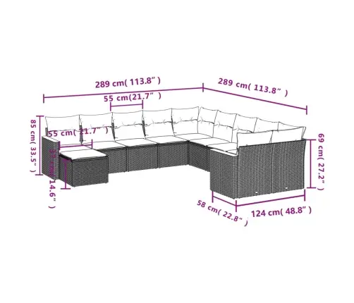 11-Daļīgs Dārza Dīvāna Komplekts Ar Matračiem,Pe Rotangpalma Vidaxl