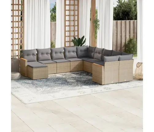 11-Daļīgs Dārza Dīvāna Komplekts Ar Matračiem,Pe Rotangpalma Vidaxl