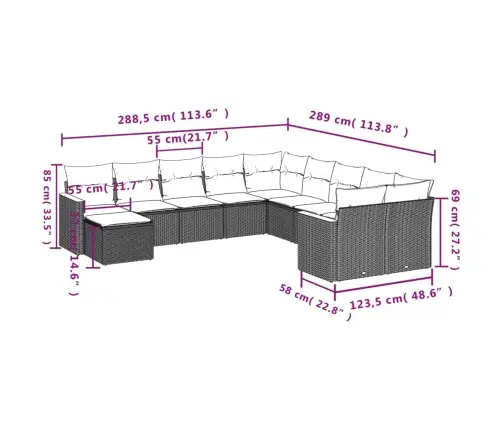 11-Daļīgs Dārza Dīvāna Komplekts Ar Matračiem, Pelēks Pe Pinums Vidaxl