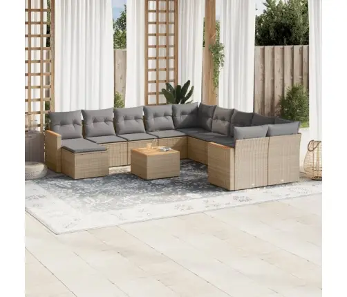 12-Daļīgs Dārza Dīvāna Komplekts, Matrači, Bēša Pe Rotangpalma Vidaxl