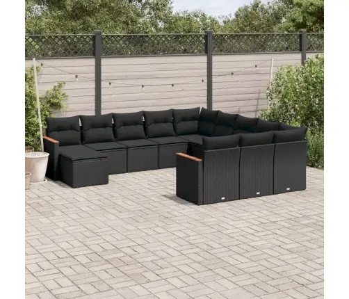 12-Daļīgs Dārza Dīvānu Komplekts, Matrači, Melna Pe Rotangpalma Vidaxl