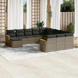 12-Daļīgs Dārza Atpūtas Mēbeļu Komplekts, Matrači, Pelēks Pe Vidaxl