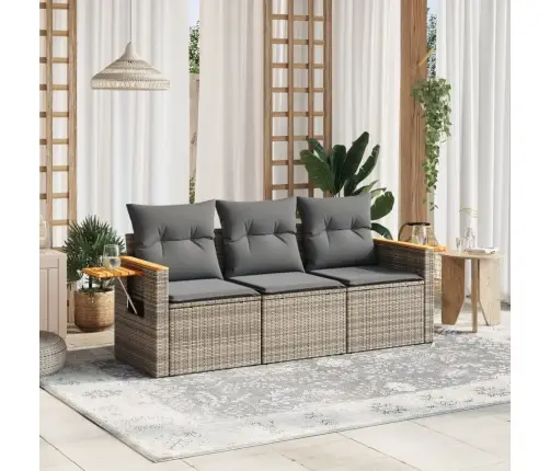 Sofos Komplektas Su Pagalvėlėmis, 3 Dalių, Pilkas, Poliratanas