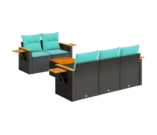 Sofos Komplektas Su Pagalvėlėmis, 6 Dalių, Juodas, Poliratanas