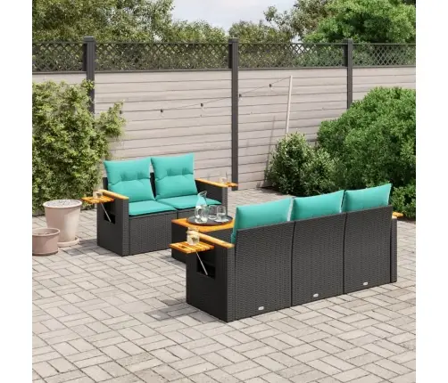 Sofos Komplektas Su Pagalvėlėmis, 6 Dalių, Juodas, Poliratanas