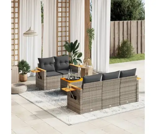 6-Daļīgs Dārza Dīvāna Komplekts Ar Matračiem, Pelēks Pe Pinums Vidaxl