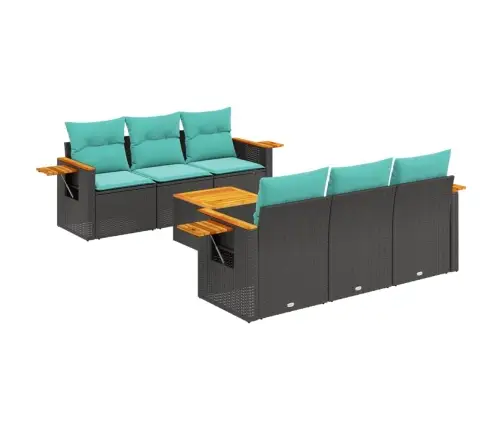 Sofos Komplektas Su Pagalvėlėmis, 7 Dalių, Juodas, Poliratanas