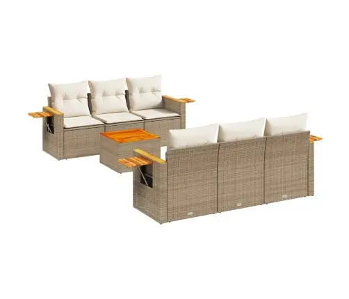 Sofos Komplektas Su Pagalvėlėmis, 7 Dalių, Smėlio, Poliratanas