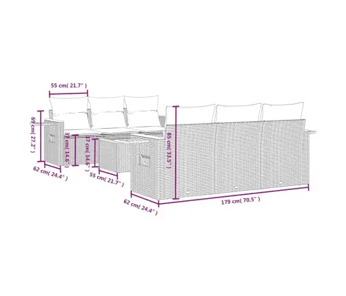Sofos Komplektas Su Pagalvėlėmis, 7 Dalių, Smėlio, Poliratanas