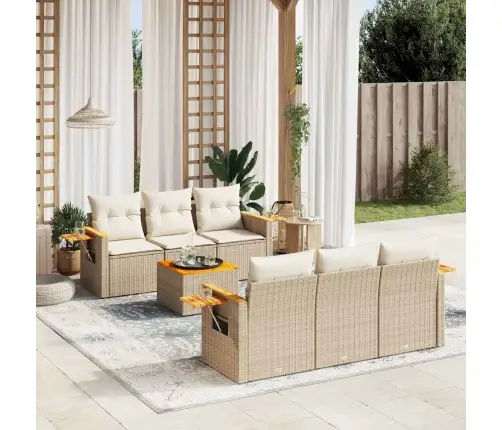 Sofos Komplektas Su Pagalvėlėmis, 7 Dalių, Smėlio, Poliratanas