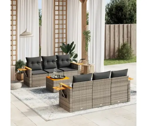 7-Daļīgs Dārza Dīvāna Komplekts, Matrači, Pelēka Pe Rotangpalma Vidaxl