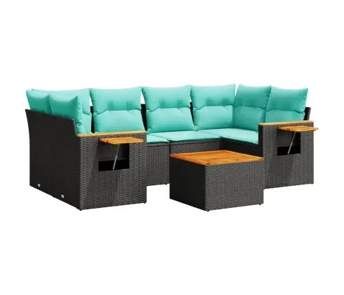 7-Daļīgs Dārza Dīvāna Komplekts Ar Matračiem, Melna Rotangpalma Vidaxl