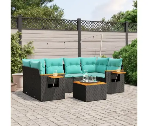 7-Daļīgs Dārza Dīvāna Komplekts Ar Matračiem, Melna Rotangpalma Vidaxl