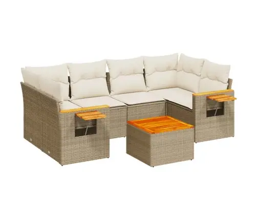 7-Daļīgs Dārza Dīvāna Komplekts, Matrači, Bēša Pe Rotangpalma Vidaxl