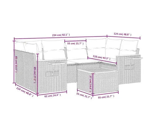 7-Daļīgs Dārza Dīvāna Komplekts, Matrači, Bēša Pe Rotangpalma Vidaxl