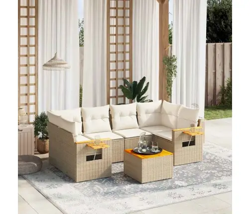 7-Daļīgs Dārza Dīvāna Komplekts, Matrači, Bēša Pe Rotangpalma Vidaxl