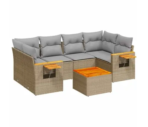 7-Daļīgs Dārza Dīvāna Komplekts, Matrači, Bēša Pe Rotangpalma Vidaxl