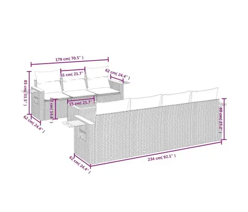 8-Osaline Aiadiivani Komplekt Patjadega, Beež, Polürotang