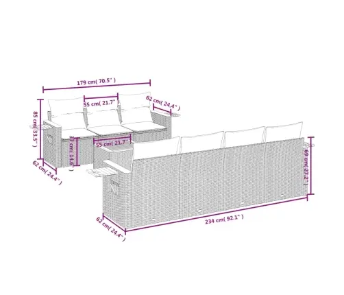 Sodo Komplektas Su Pagalvėlėmis, 8 Dalių, Pilkas, Poliratanas