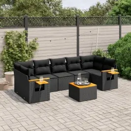 8-Daļīgs Dārza Dīvāna Komplekts, Matrači, Melna Pe Rotangpalma Vidaxl