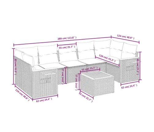 8-Daļīgs Dārza Dīvāna Komplekts, Matrači, Melna Pe Rotangpalma Vidaxl