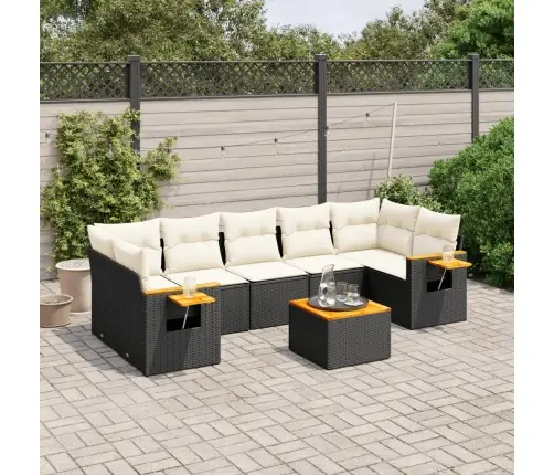 8-Daļīgs Dārza Dīvāna Komplekts, Matrači, Melna Pe Rotangpalma Vidaxl