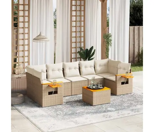 8-Daļīgs Dārza Dīvāna Komplekts, Matrači, Bēša Pe Rotangpalma Vidaxl 8-Daļīgs Dārza Dīvāna Komplekts, Matrači, Bēša Pe Rotangpalma Vidaxl