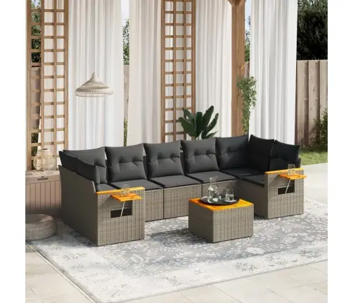 Sodo Komplektas Su Pagalvėlėmis, 8 Dalių, Pilkas, Poliratanas Sodo Komplektas Su Pagalvėlėmis, 8 Dalių, Pilkas, Poliratanas