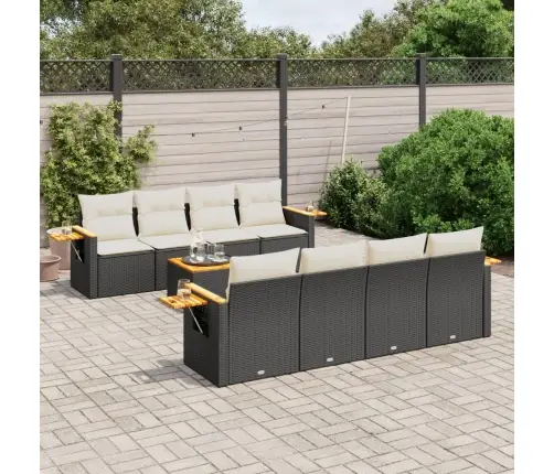 9-Daļīgs Dārza Dīvāna Komplekts, Matrači, Melna Pe Rotangpalma Vidaxl