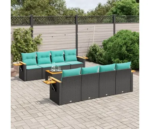 Sofos Komplektas Su Pagalvėlėmis, 9 Dalių, Juodas, Poliratanas