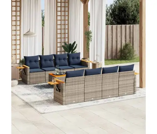 Sofos Komplektas Su Pagalvėlėmis, 9 Dalių, Pilkas, Poliratanas