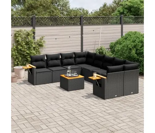 9-Daļīgs Dārza Dīvāna Komplekts, Matrači, Melna Pe Rotangpalma Vidaxl