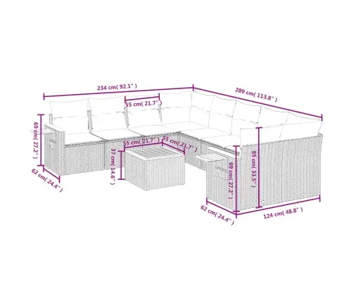 9-Osaline Aiadiivani Komplekt Patjadega, Must, Polürotang