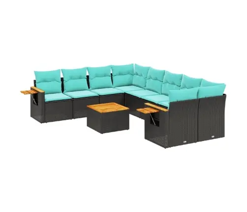 Sofos Komplektas Su Pagalvėlėmis, 9 Dalių, Juodas, Poliratanas