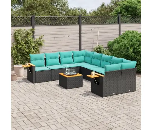 Sofos Komplektas Su Pagalvėlėmis, 9 Dalių, Juodas, Poliratanas