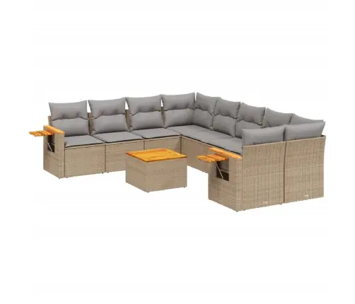 9-Daļīgs Dārza Dīvānu Komplekts, Matrači, Bēša Pe Rotangpalma Vidaxl