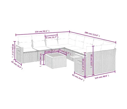 9-Daļīgs Dārza Dīvānu Komplekts, Matrači, Bēša Pe Rotangpalma Vidaxl