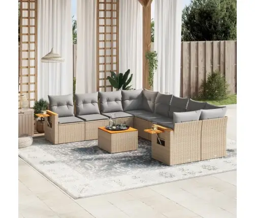 9-Daļīgs Dārza Dīvānu Komplekts, Matrači, Bēša Pe Rotangpalma Vidaxl