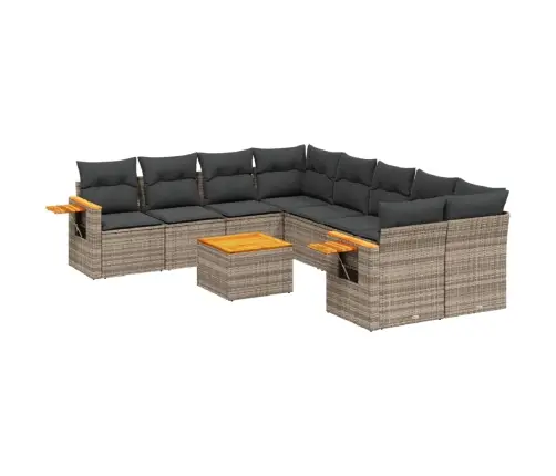 9-Daļīgs Dārza Dīvāna Komplekts Ar Matračiem, Pelēks Pe Pinums Vidaxl