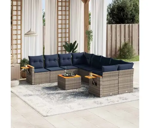 Sofos Komplektas Su Pagalvėlėmis, 9 Dalių, Pilkas, Poliratanas