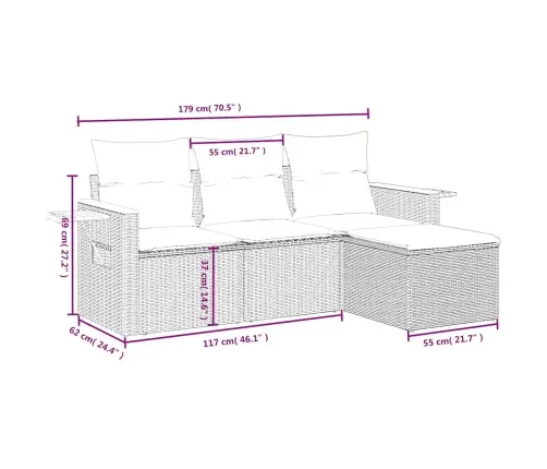 4-Daļīgs Dārza Dīvāna Komplekts Ar Matračiem, Pe Rotangpalma Vidaxl