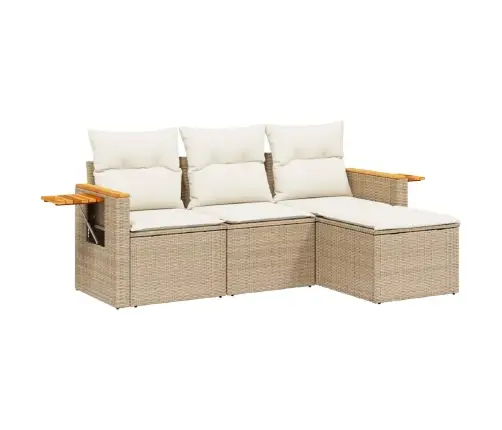 Sofos Komplektas Su Pagalvėlėmis, 4 Dalių, Smėlio, Poliratanas