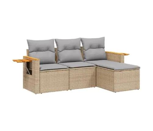 4-Daļīgs Dārza Dīvāna Komplekts, Matrači, Bēša Pe Rotangpalma Vidaxl