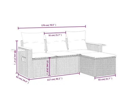 4-Osaline Aiamööbli Komplekt Patjadega, Hall, Polürotang