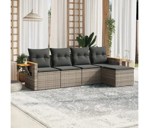 5-Daļīgs Dārza Dīvāna Komplekts Ar Matračiem, Pelēks Pe Pinums Vidaxl