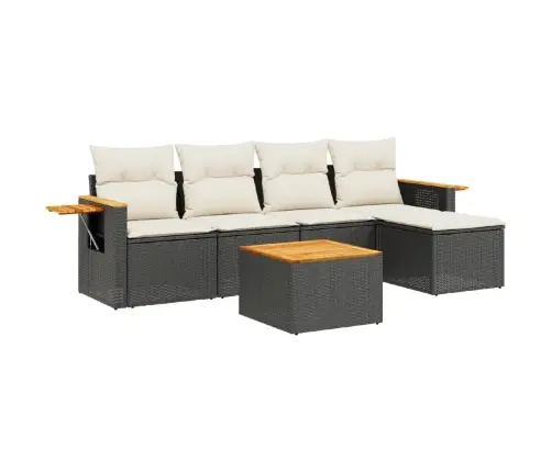 Sofos Komplektas Su Pagalvėlėmis, 6 Dalių, Juodas, Poliratanas