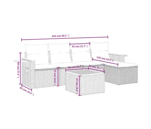 6-Osaline Aiadiivani Komplekt Patjadega, Beež, Polürotang