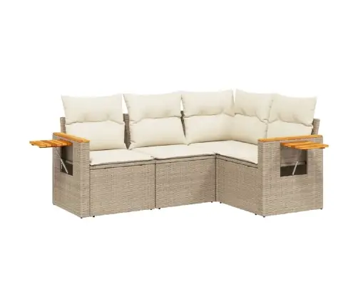 4-Daļīgs Dārza Dīvāna Komplekts, Matrači, Bēša Pe Rotangpalma Vidaxl